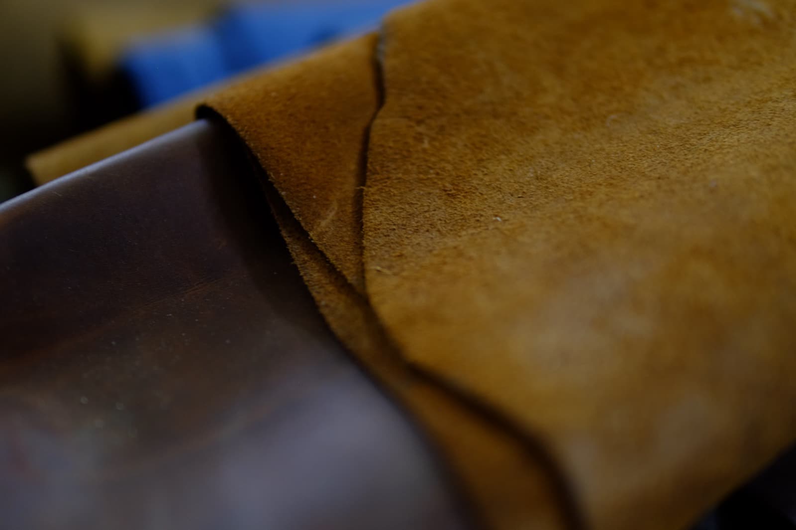 Suede and full-grain leather hides