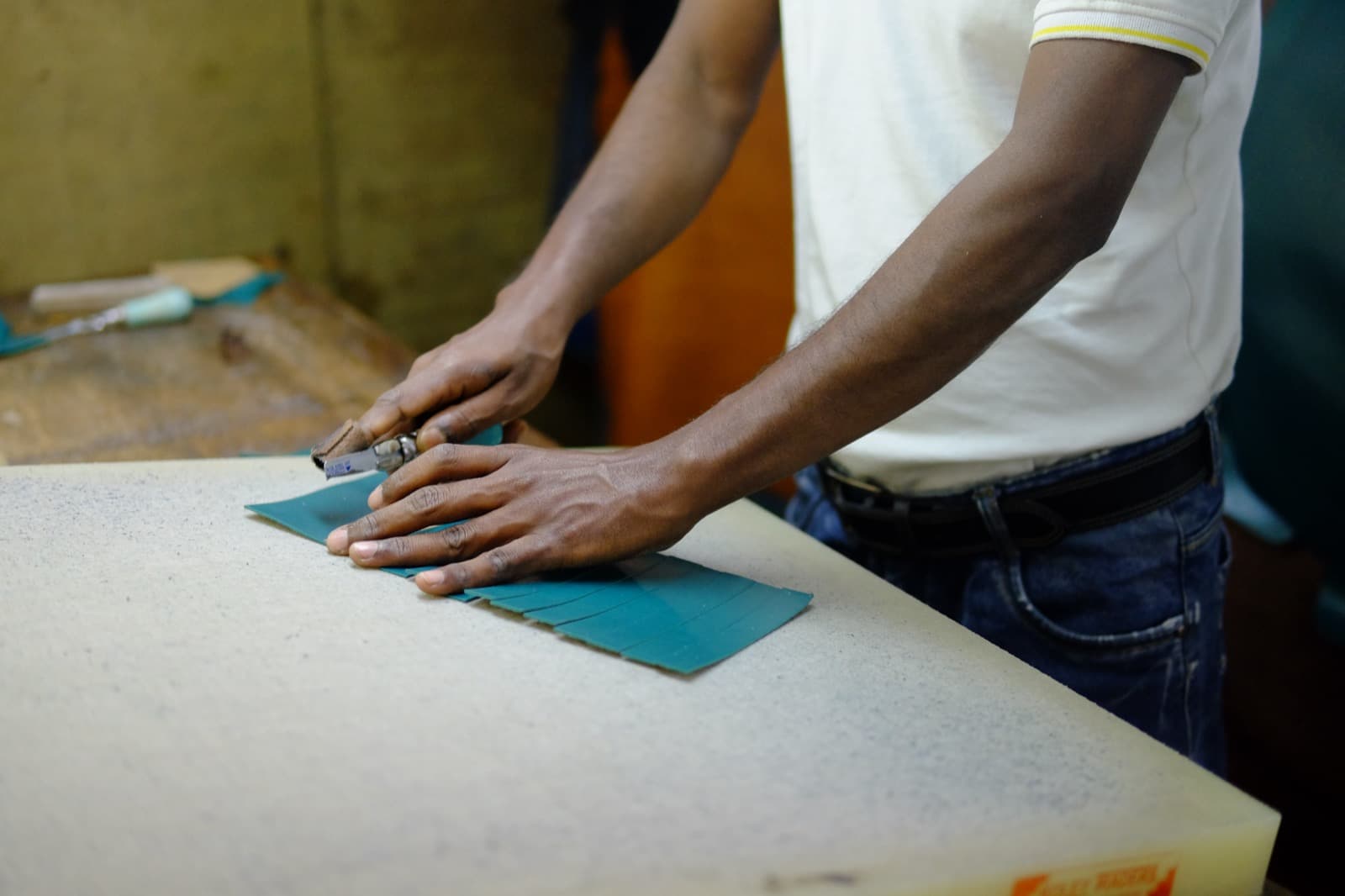Precision leather cutting by hand