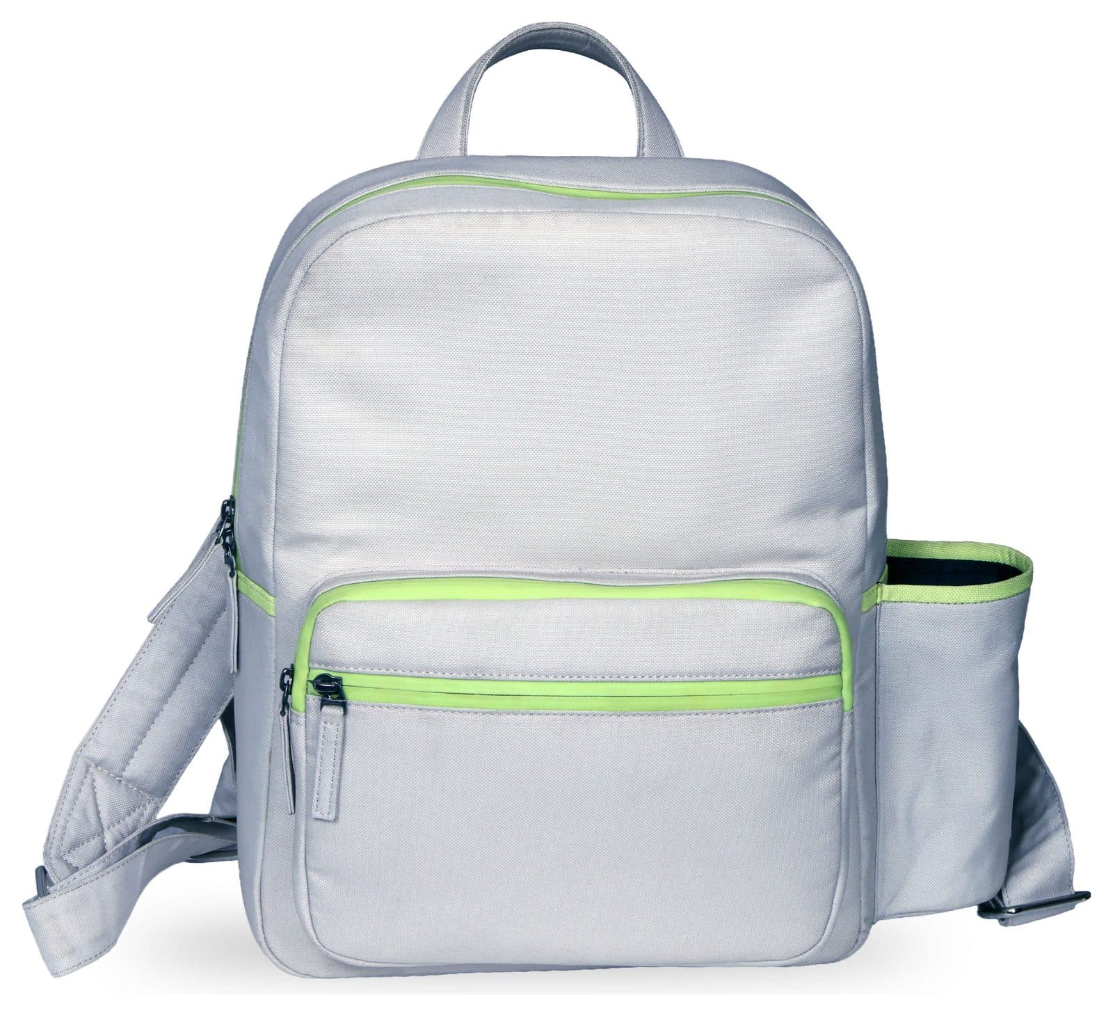 Light grey backpack with lime zip detail