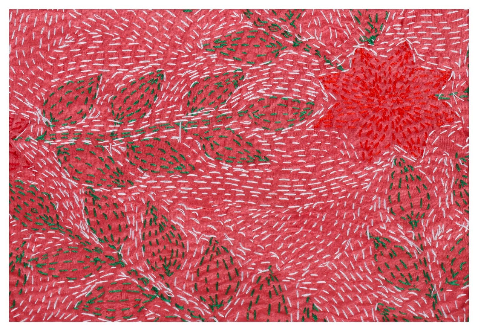 Kantha home textile in rose and green