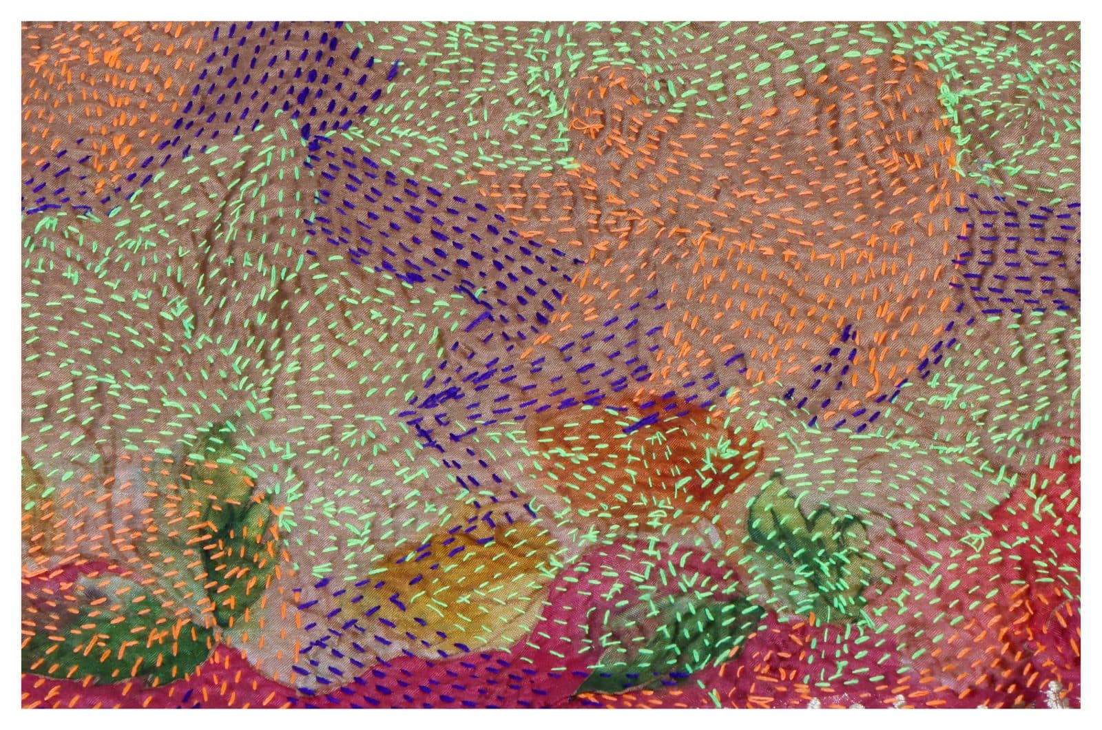 Hand-stitched kantha textile, detail