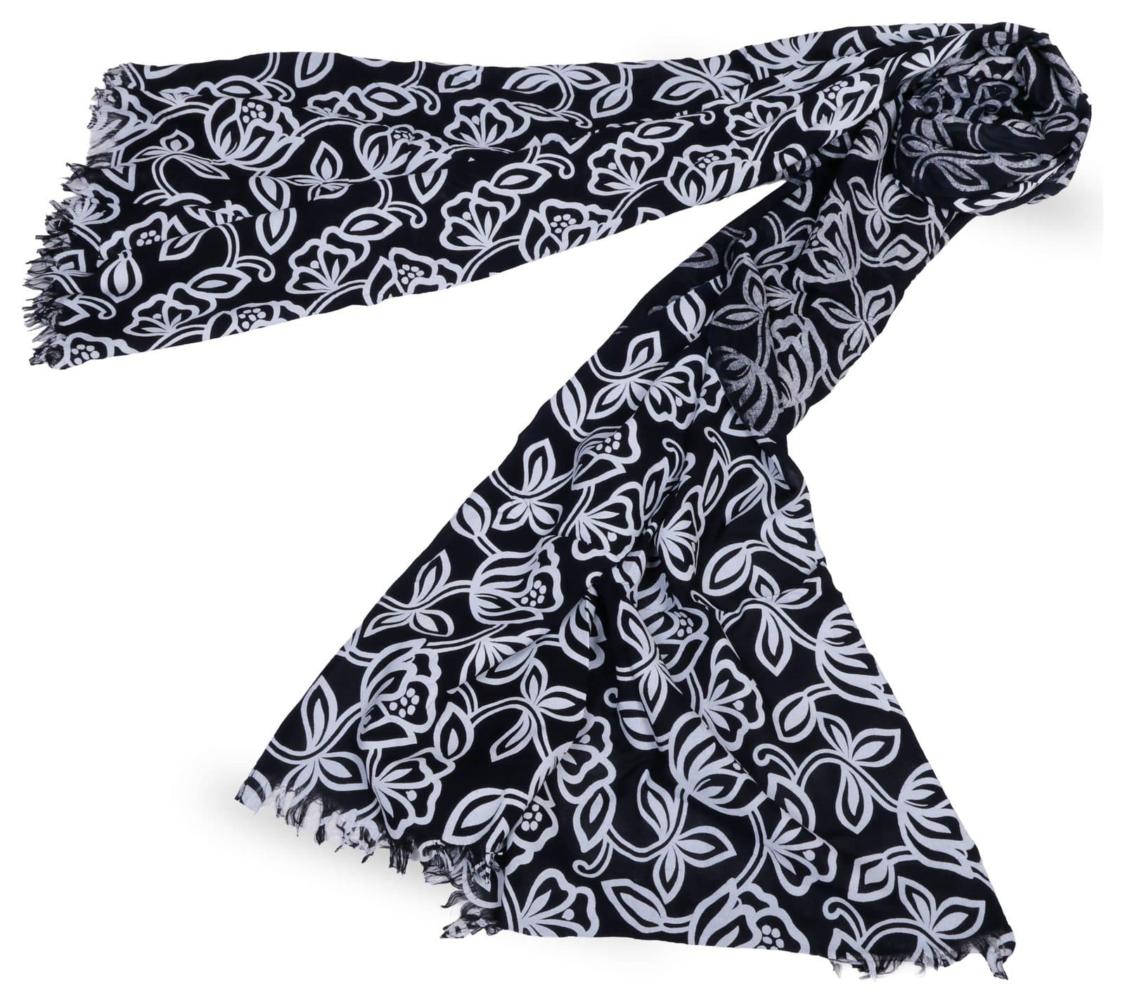 Block-printed scarf in a repeating foliage design