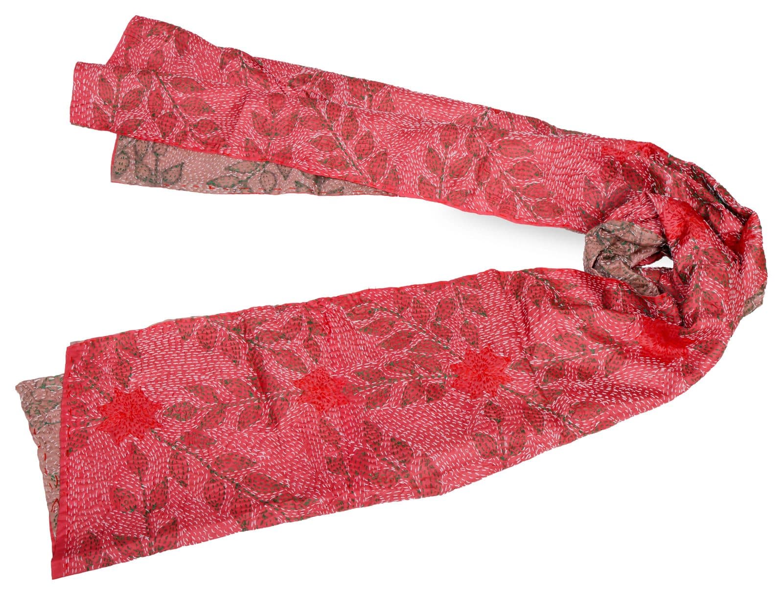 Kantha-embroidered scarf worked in running stitch
