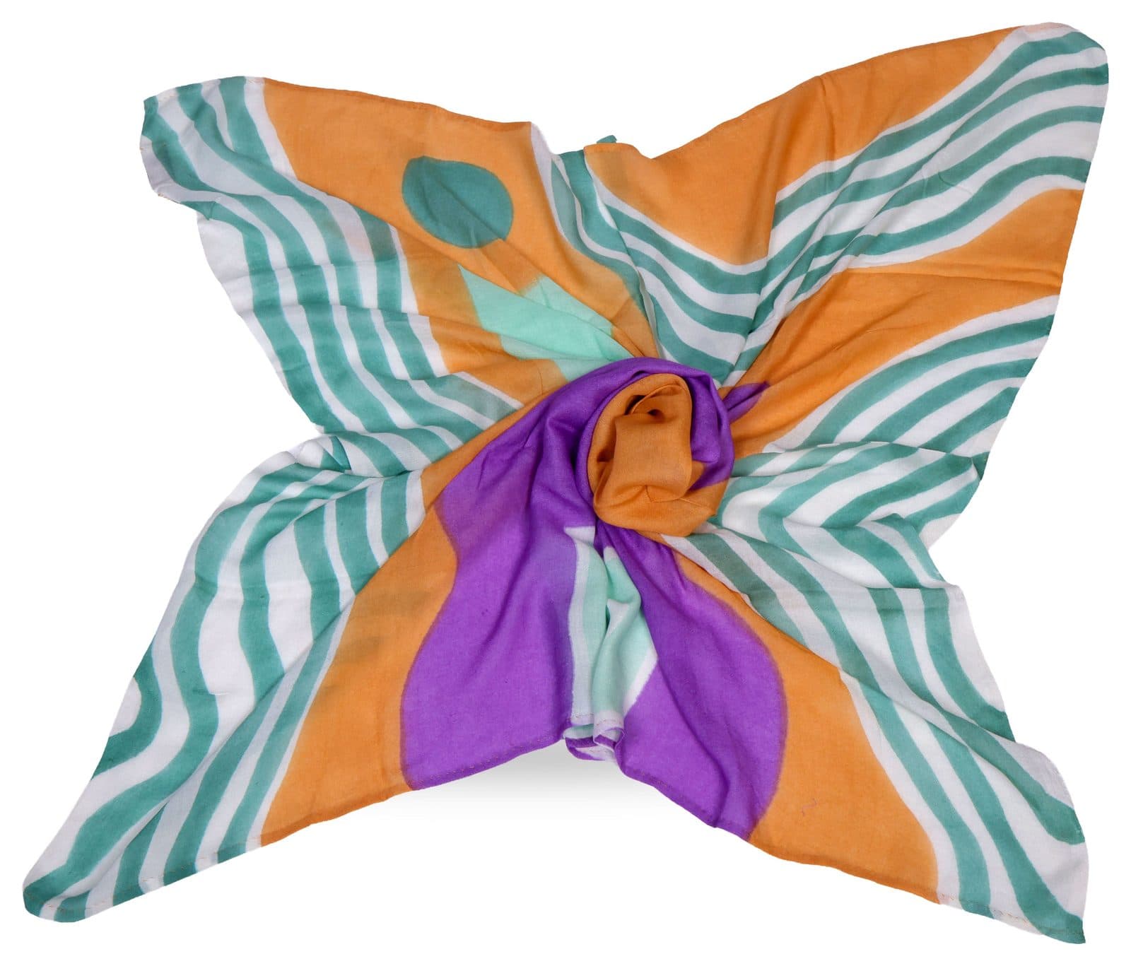 Square scarf in an abstract painted print, knotted