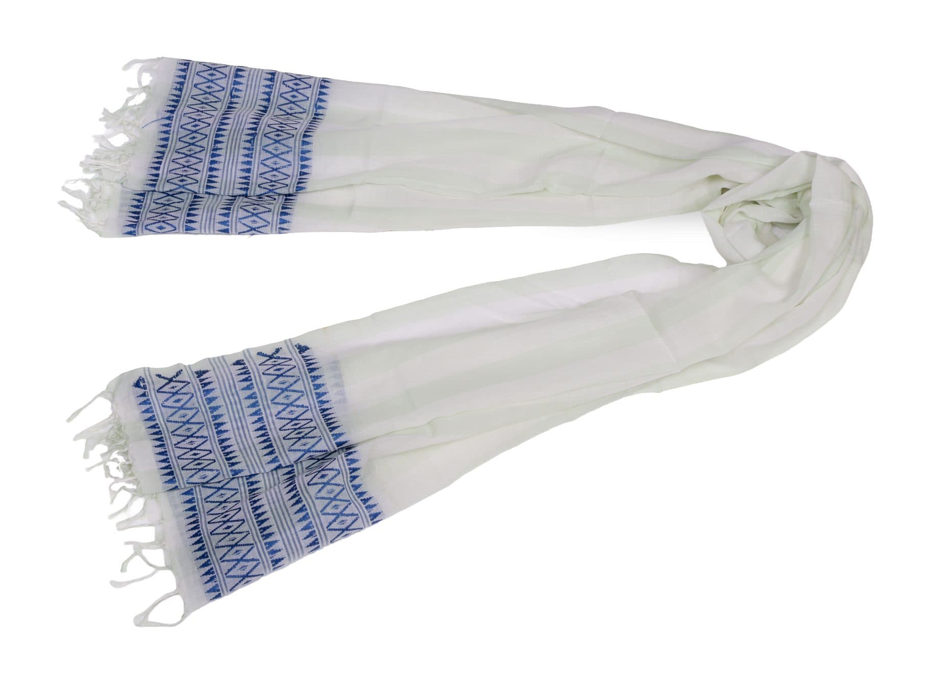 Scarf with a woven patterned border at each end