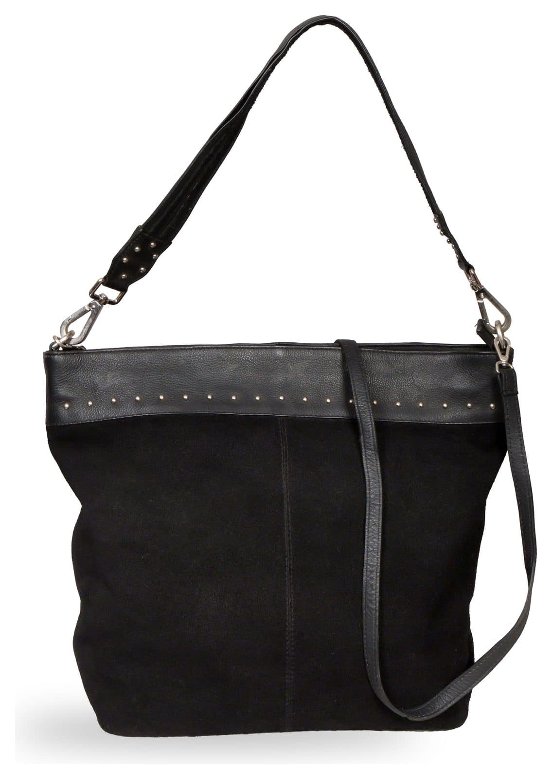 Black shoulder tote with studded trim