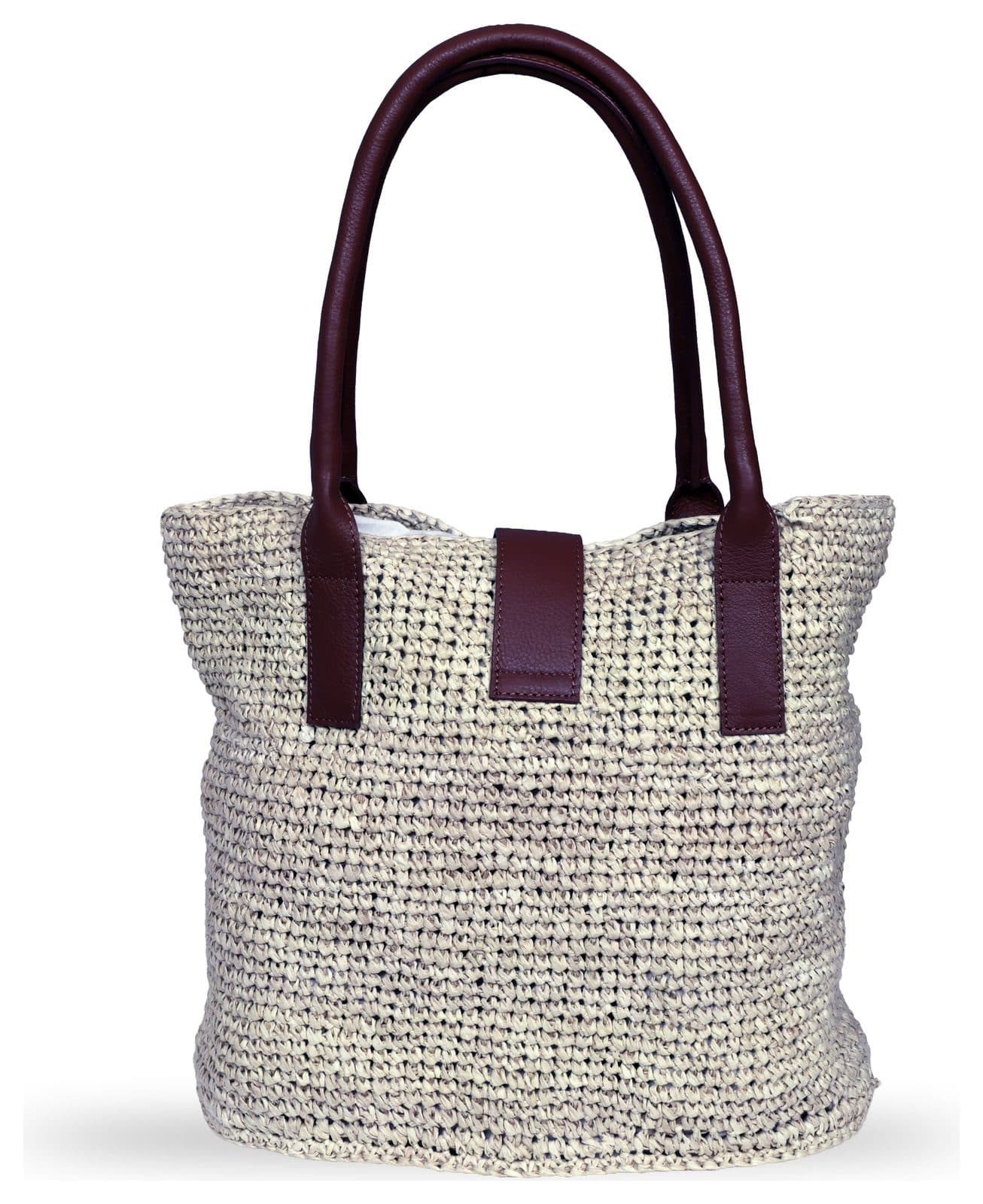 Jute tote with leather handles