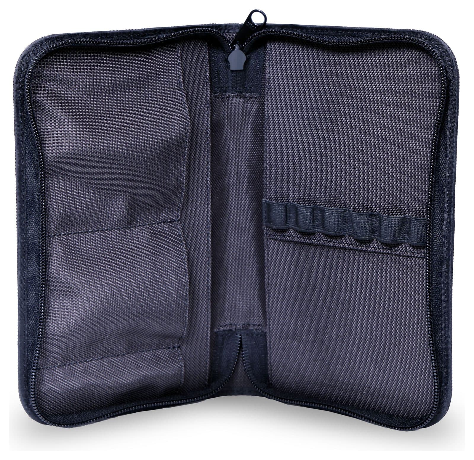 Black zip travel organizer, open