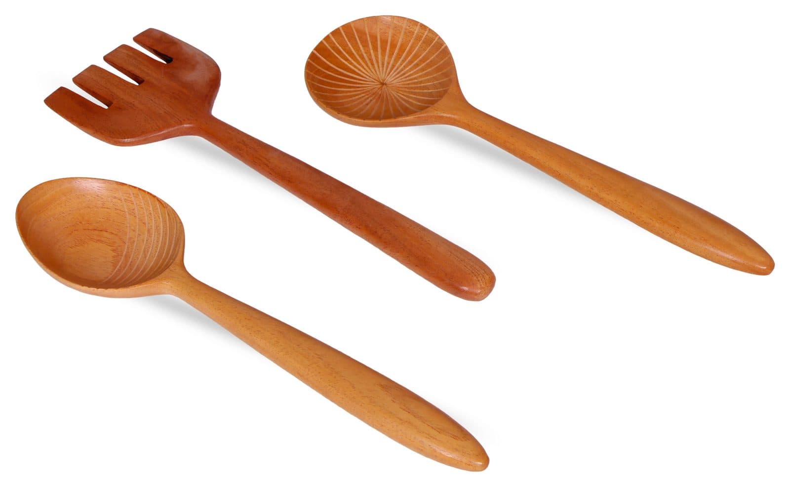 Set of carved wooden kitchen utensils